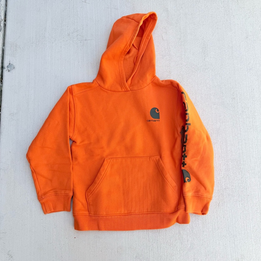 Carhartt Kids Youth Small Orange Sleeve Logo Hooded Sweatshirt